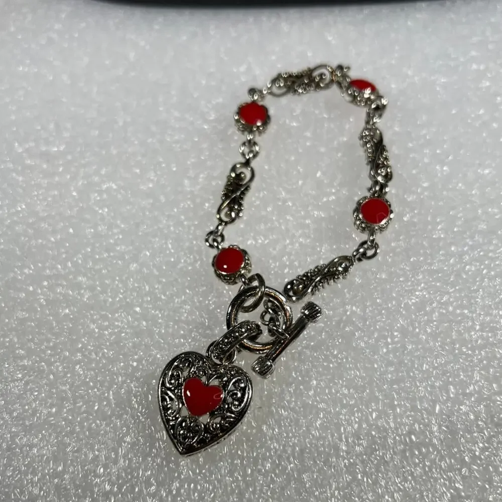 Retro Red Vintage Scroll Heart Toggle Bracelet NWOT Deadstock Costume Fashion